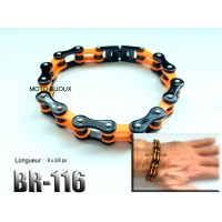 Br-116, Bracelet  Chaîne orange noir acier inoxidable « stainless steel » 